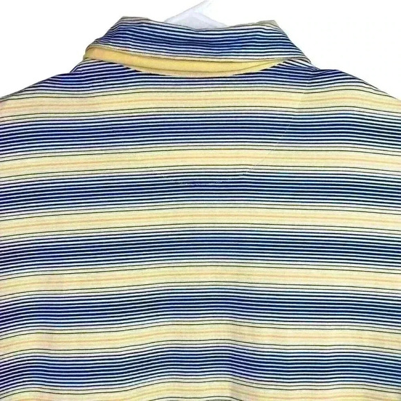 Nike‎ Golf Dri-Fit UV Striped Polo Shirt Mens Large Yellow Blue Striped Stretch - Picture 8 of 11